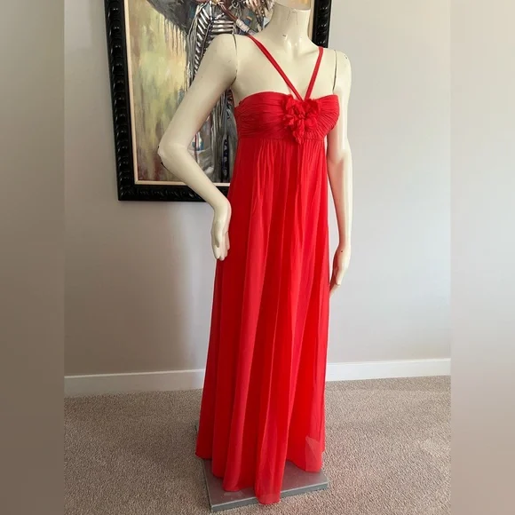 BCBGMaxAzria Vibrant Red 100% Silk Maxi Dress – Size 0 - Picture 4 of 16